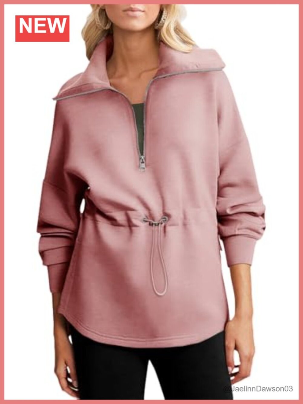 Womens Oversized Half Zip Sweatshirt Drawstring Waist Long Sleeve Pullover
